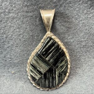 Jay King DTR sterling silver teardrop pendant black & white zebra stone 925 HSN